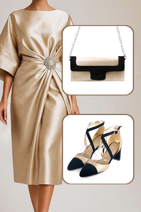 French elegance and refinement for these matt black and gold dress open side shoes, with crossed straps, 
                available in many subtle leather and colour combinations. This charming model with its thin crossed straps will sublimate your foot.
Perfect for feminizing and enhancing basic outfits.
To personalize or not, according to your outfits or your desires.  
                Matching clutches for parties, ceremonies and weddings.   
                You can customize these shoes to perfectly match your tastes or needs, and have a unique model.  
                Choice of leathers, colours, knots and heels. 
                Wide range of materials and shades carefully chosen.  
                Rich collection of flat, low, mid and high heels.  
                Small and large shoe sizes - Florence KOOIJMAN